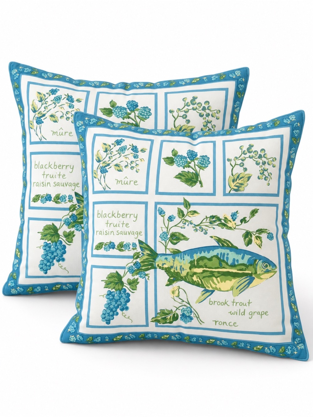 April Cornell Blackberry Trout Pillow Covers 16x16 Set 2 Cotton Vintage 1998 NWT